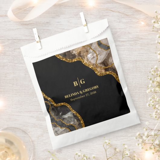 Black & Gold Agate Geode Glitter Wedding Bedankzakje (Geknipt)