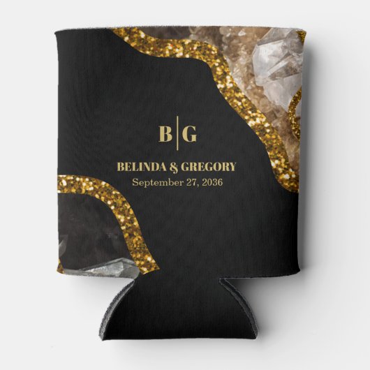 Black & Gold Agate Geode Glitter Wedding Blikjeskoeler (Voorkant)