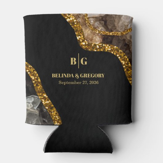 Black & Gold Agate Geode Glitter Wedding Blikjeskoeler (Achterkant)