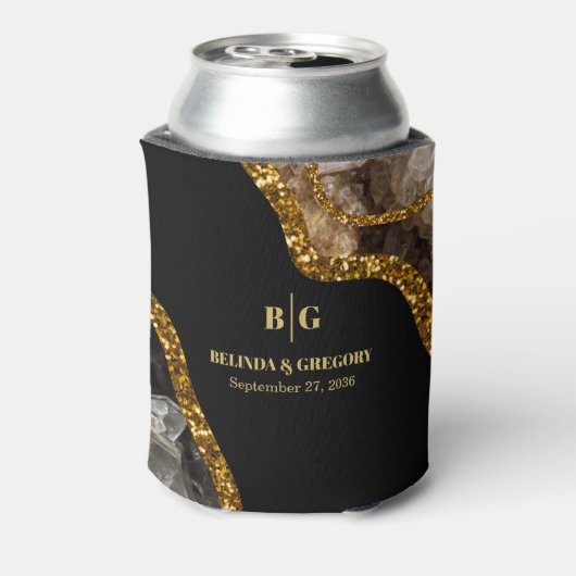 Black & Gold Agate Geode Glitter Wedding Blikjeskoeler (Blikje Achterkant)