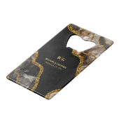 Black & Gold Agate Geode Glitter Wedding  Creditkaart Flessenopener (Achterkant Gekanteld)
