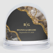 Black & Gold Agate Geode Glitter Wedding Favor Sneeuwbol (Voorkant)