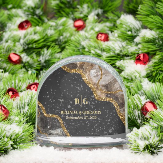 Black & Gold Agate Geode Glitter Wedding Favor Sneeuwbol (Kerstmis)