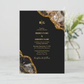 Black & Gold Agate Geode Glitter Wedding Kaart (Staand voorkant)