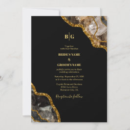 Black & Gold Agate Geode Glitter Wedding Kaart