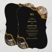 Black & Gold Agate Geode Glitter Wedding Kaart (Voorkant / Achterkant)