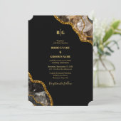 Black & Gold Agate Geode Glitter Wedding Kaart (Staand voorkant)