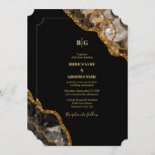 Black & Gold Agate Geode Glitter Wedding Kaart (Voorkant / Achterkant)