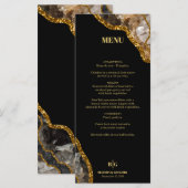 Black & Gold Agate Geode Glitter Wedding Menu (Voorkant / Achterkant)