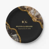 Black & Gold Agate Geode Glitter Wedding Papieren Bordje (Voorkant)
