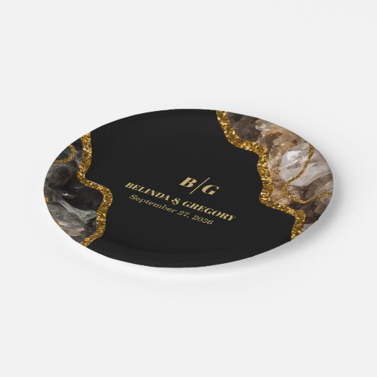Black & Gold Agate Geode Glitter Wedding Papieren Bordje (Gekanteld)