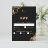 Black & Gold Agate Geode Glitter Wedding RSVP Kaartje (Staand voorkant)