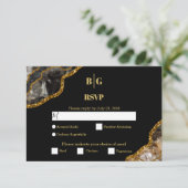 Black & Gold Agate Geode Glitter Wedding RSVP Kaartje (Staand voorkant)