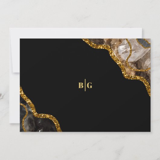 Black & Gold Agate Geode Glitter Wedding Save The Date (Voorkant)