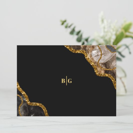 Black & Gold Agate Geode Glitter Wedding Save The Date (Staand voorkant)