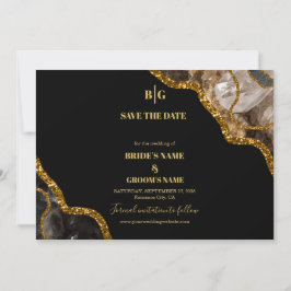 Black & Gold Agate Geode Glitter Wedding Save The Date
