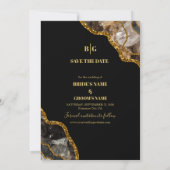 Black & Gold Agate Geode Glitter Wedding Save The Date (Achterkant)