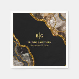 Black & Gold Agate Geode Glitter Wedding Servet