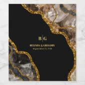 Black & Gold Agate Geode Glitter Wedding Wijn Etiket (Enkel label)