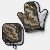 Black Gold Agate Geode Luxury Marble Ovenwant & Pannenlap Set (Voorkant / Achterkant)