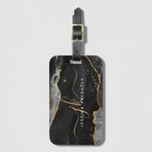 Black Gold Agate Geode Script Initialen Monogram Bagagelabel (Voorkant (verticaal))