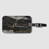 Black Gold Agate Geode Script Initialen Monogram Bagagelabel (Voorkant (horizontaal))