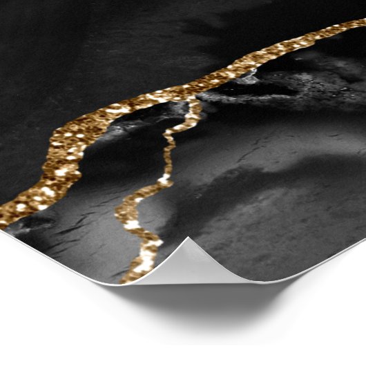 Black Gold Agate Geode Weddenschap Welkomstteken Poster (Hoek)