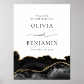 Black Gold Agate Geode Weddenschap Welkomstteken Poster (Voorkant)