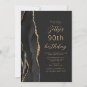 Black Gold Agate Leiste Script 90ste Verjaardag Kaart (Voorkant)