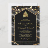 Black Gold Agate Marble Arch Muslim Wedding Kaart (Voorkant)