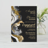 Black Gold Agate Marble Engagement Party Kaart (Staand voorkant)