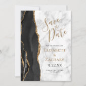 Black Gold Agate Marble Save the Date Card Kaart (Voorkant)