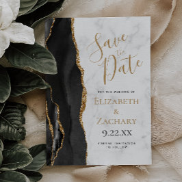 Black Gold Agate Marble Save the Date Card Kaart
