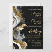 Black Gold Agate Marble Wedding Kaart (Voorkant)
