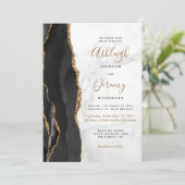 Black Gold Agate Marble Wedding Kaart (Staand voorkant)