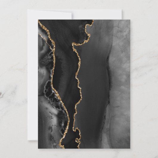 Black Gold Agate Marble Wedding Kaart (Achterkant)