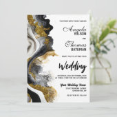 Black Gold Agate Marble Wedding Kaart (Staand voorkant)