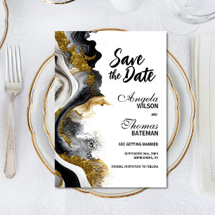 Black Gold Agate Marble Wedding Save the Date