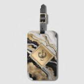 Black Gold Agate Marmer Glam Diamond Monogram Bagagelabel (Voorkant (verticaal))