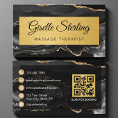 Black Gold Agate Massage Therapist Glitter QR Code Visitekaartje