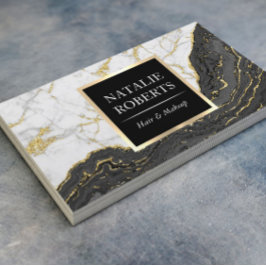 Black Gold Agate Modern Marble Hair Makeup Artist Visitekaartje