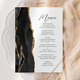Black Gold Agate Modern Script Trouw Menu