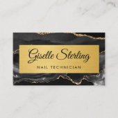 Black Gold Agate Nageltechnicus Glitter QR-code Visitekaartje (Voorkant)