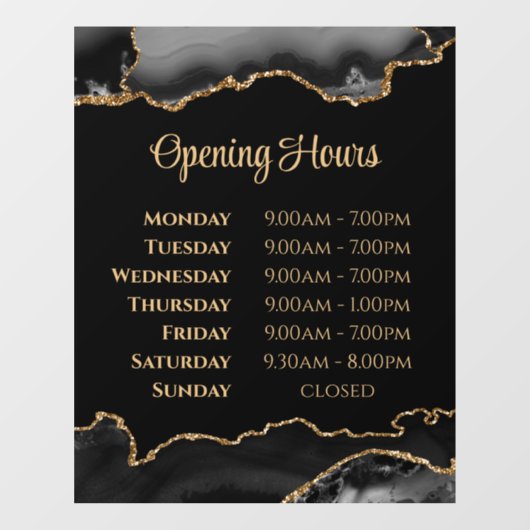 Black Gold Agate openingstijden venster Cling Raamsticker (Vel)