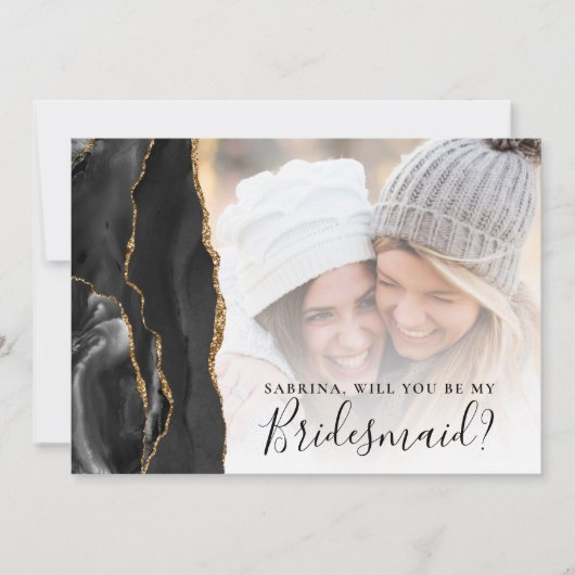 Black Gold Agate Photo Bridesmaid Proposal (Voorkant)