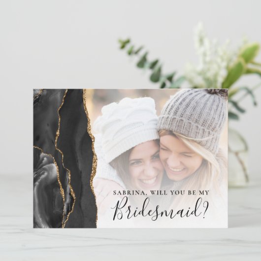 Black Gold Agate Photo Bridesmaid Proposal (Staand voorkant)