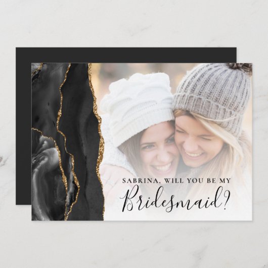 Black Gold Agate Photo Bridesmaid Proposal (Voorkant / Achterkant)