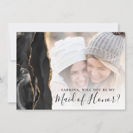 Black Gold Agate Photo Maid of Honor Proposal (Voorkant)