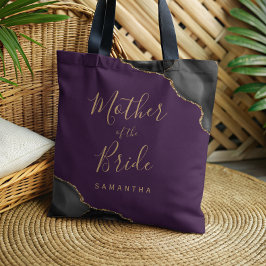 Black Gold Agate Purple Mother of the Bride Tote Bag