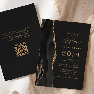 Black Gold Agate QR Code 50ste verjaardag Kaart